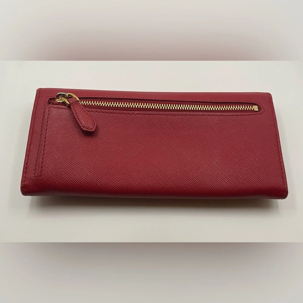 Prada - Saffiano Leather | Double Snap Long Wallet - Red | Gold Hardware - $1020 - Picture 2 of 16
